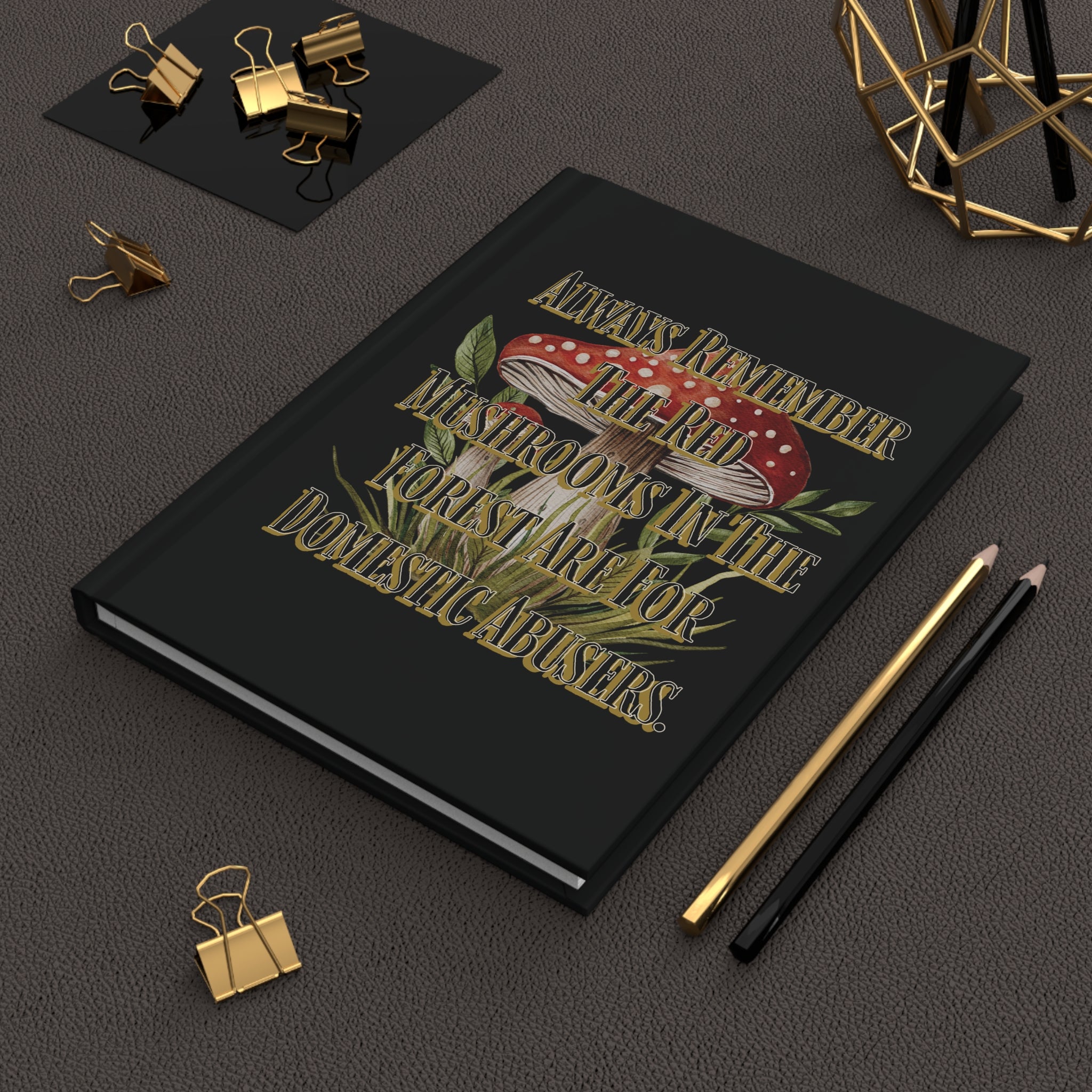 Red Toadstool Illustration Hardcover Journal | Dark Mushroom Quote | Dark Cottage Etiquette Journal – Poison Mushroom Hardcover Notebook | Gothic Forest Writing Journal