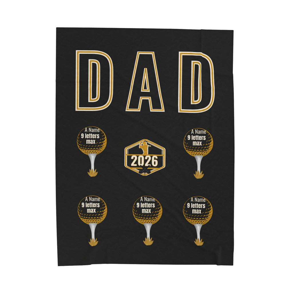 Dad 2026 Golf Personalized Velveteen Plush Blanket — Custom Names (up to 9 letters)