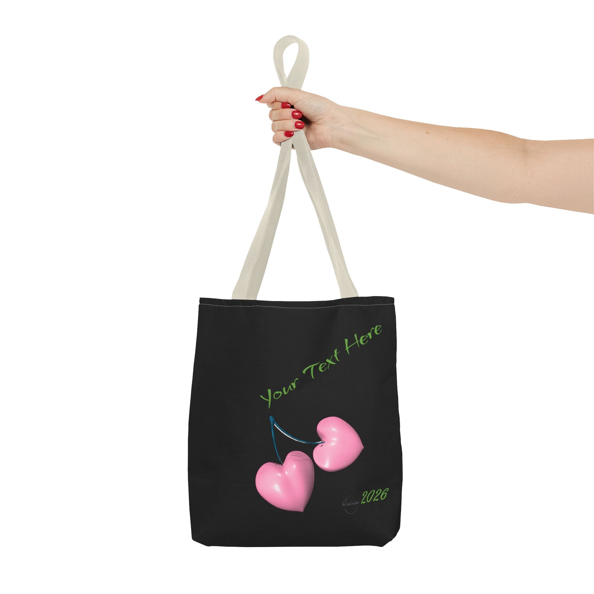 Pink Heart Cherries Tote Bag | Custom Text