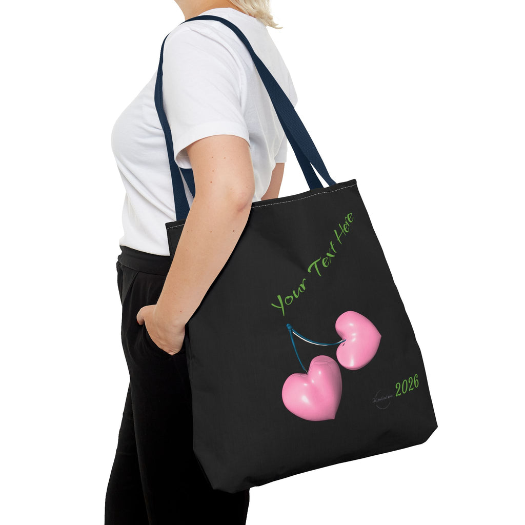 Pink Heart Cherries Tote Bag | Custom Text