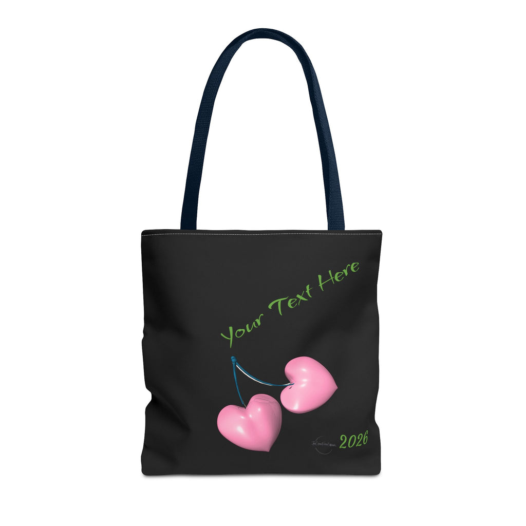 Pink Heart Cherries Tote Bag | Custom Text