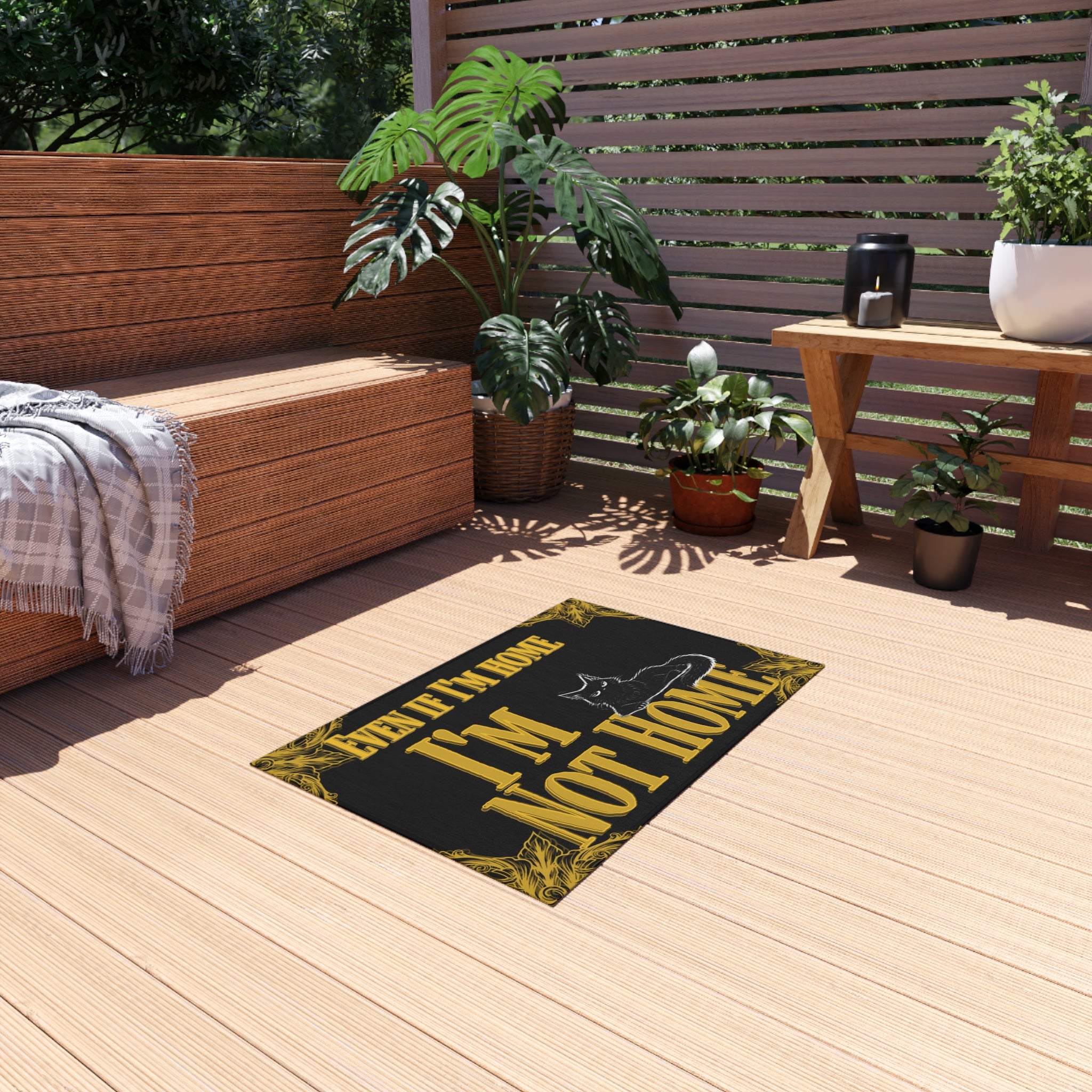Outdoor Rug — "Even If I'm Home I'm Not Home" Cat Doormat